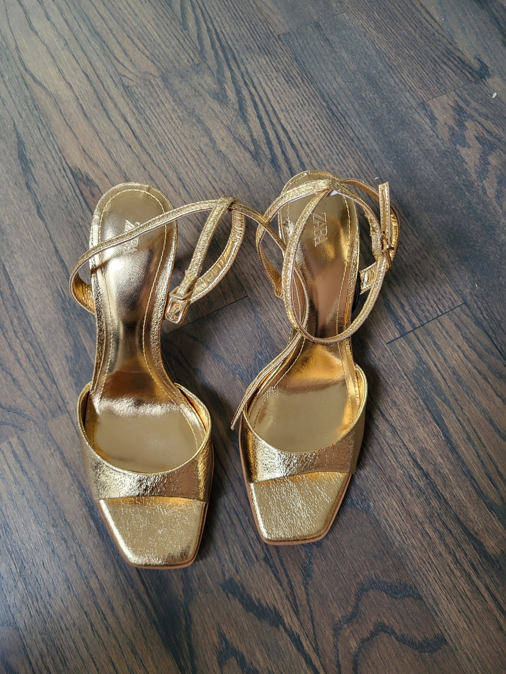 Zara Metallic Gold Strappy Heeled Sandals